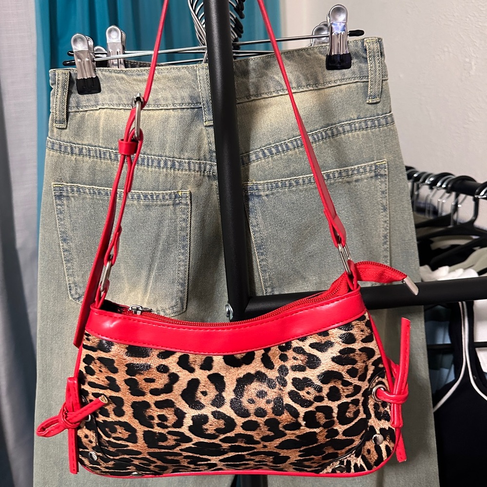 Leopard Print and Red Women's Bag